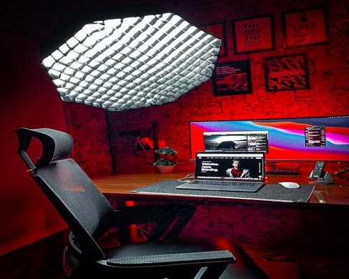 Ergonomic workspace setup with proper lighting